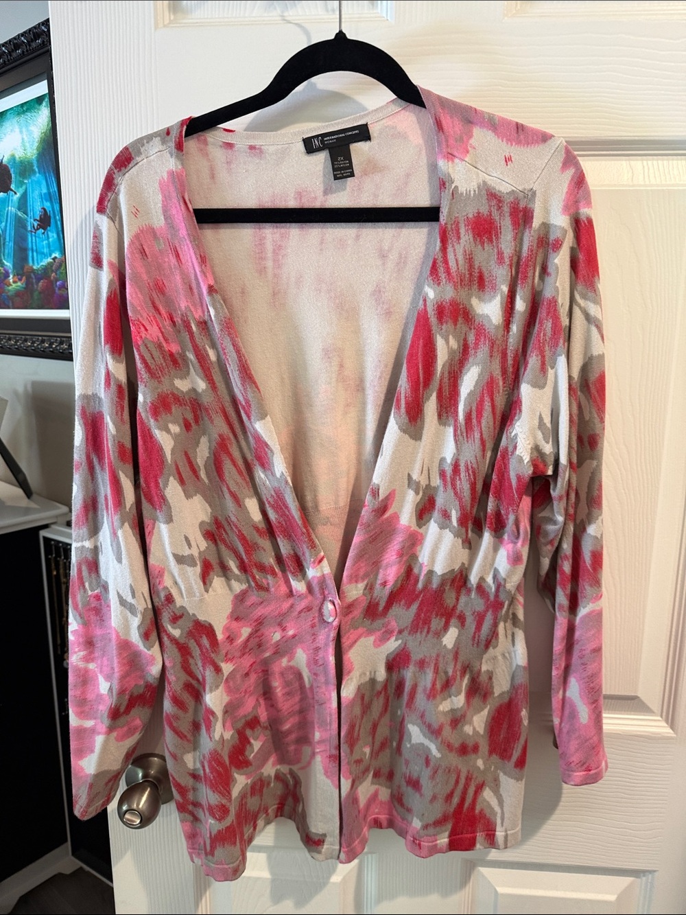 INC International Concepts Pink and Red Patterned Cardigan